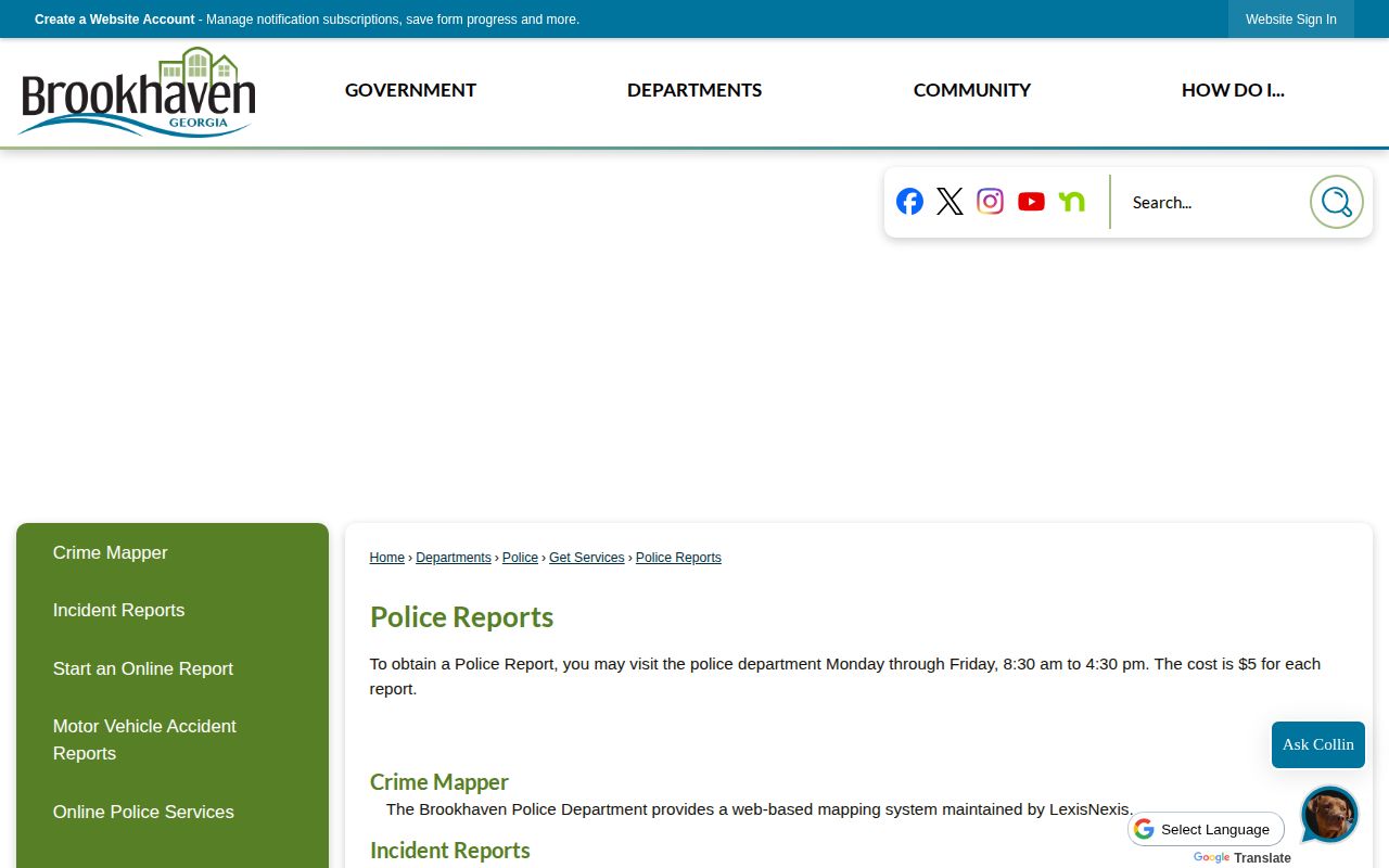 Brookhaven Police reports request interface for city-held records