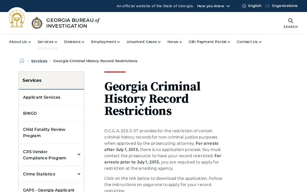Georgia criminal-history restriction information relevant to DeKalb County records