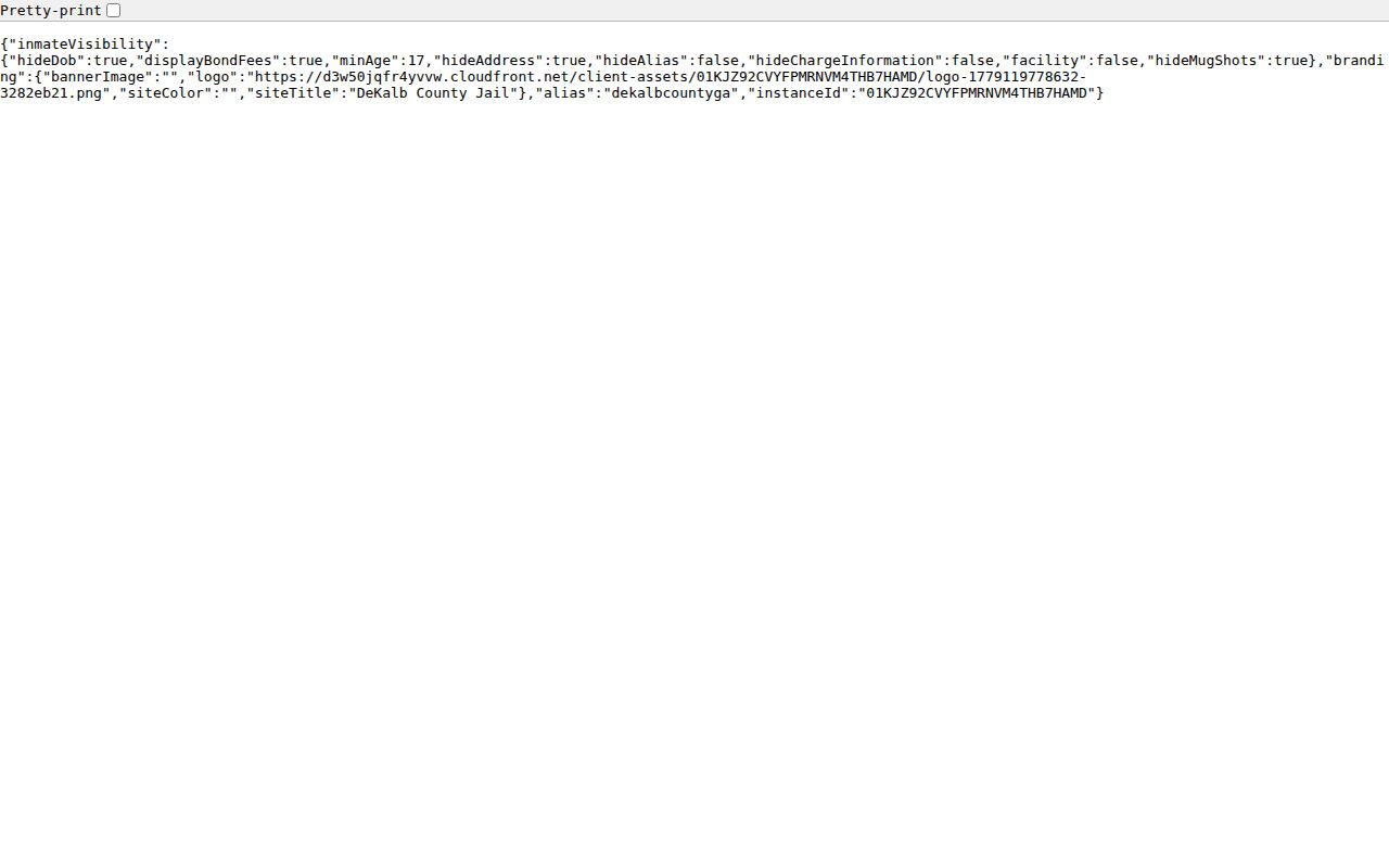 DeKalb County live roster configuration showing hidden booking-photo settings