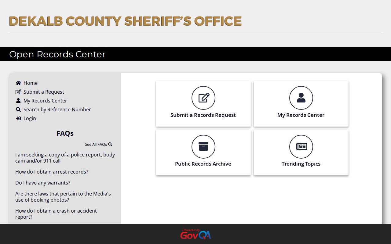 DeKalb County Sheriff GovQA public-records request portal